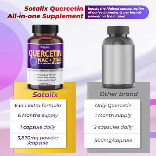SOTALIX Supplement Premium Quercetin 98% High Purity 3970 mg with Bromelain, Zinc, Vitamin D3 2000 IU, Elderberry - Cardiovascular Respiration Immune Support for Adult Kids - 180 Day Supply - Thumbnail 3