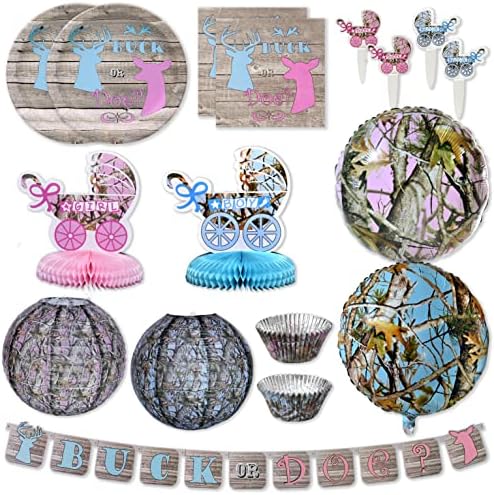 Buck Or Doe? Gender Reveal Paper Plates - 9 Inch Square, 8 Pack, Disposable Party Plates By Havercamp