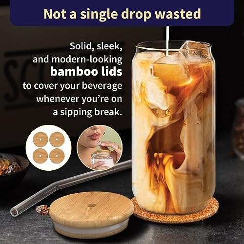 Image of Kamvy Ice Juice Drinks Glass Mug with Straw for Milk, Coffee, Green Tea Cup Set of 1 | 500ml Transparent Can Shape Drinking Cup (CAN with Wooden LID)