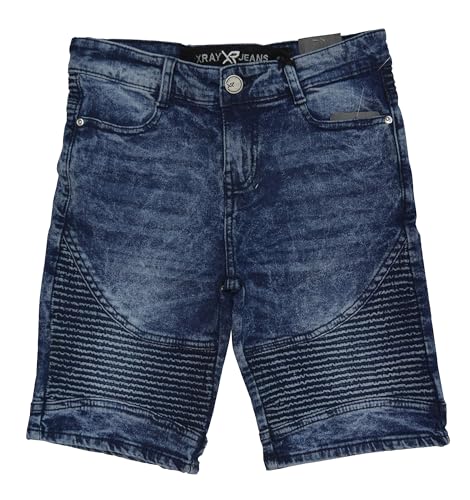 X RAY Boys Stretch Denim Shorts, Big Boys & Little Kids Moto Biker Fashion Rips Distressed Shorts,Medium Wash, 14