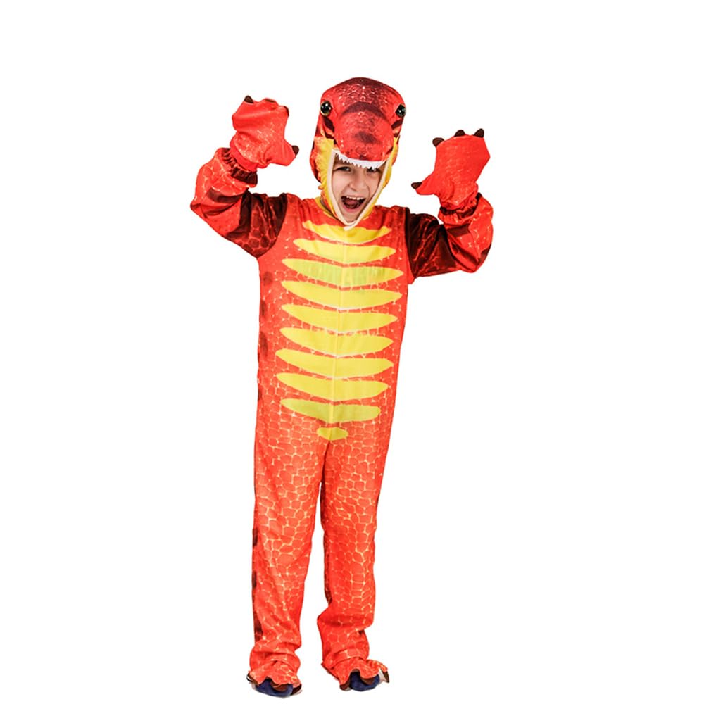 Kostium dinozaura zielony / pomarańczowy / szary dinozaur cosplay kostium na Halloween, przebranie na karnawał