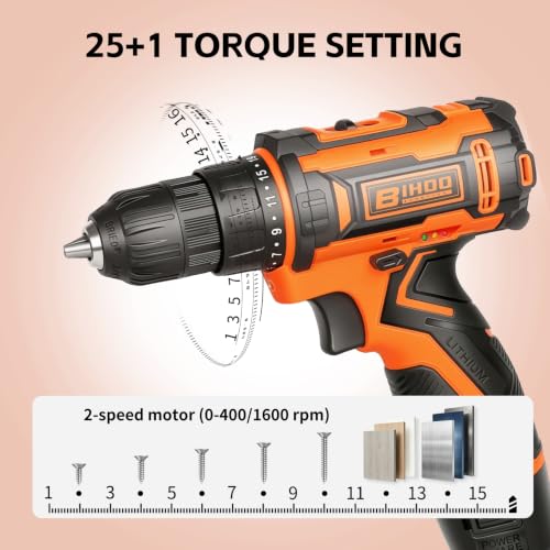 Image of Orange Cordless Drill Driver Set 12V, 3 /8 inch Keyless Chuck Battery Drill Kit, 2 Variable Speed with 43pcs Drill Bits for Home DIY