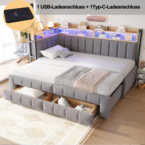 Cama tapizada sofá cama 90/180 x 200 con cajones ideal para habitaciones de invitados acogedoras 7