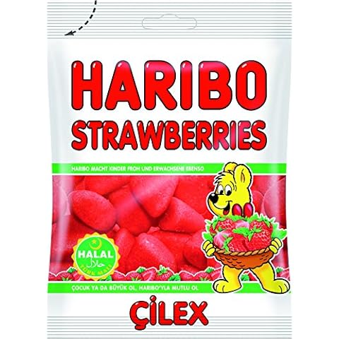 Haribo 10 x 80g Strawberries Erdbeeren Helal Gummibärchen Fruchtgummi Weingummi Süßigkeiten Süsswaren 80 GR Verpackung Halal haribo Cover