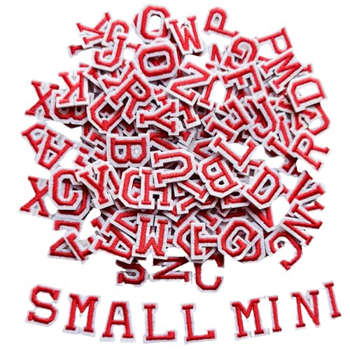 Zlettery 130pcs Iron on Letter Patches 0.7 inch 5 Sets of 26 Embroidered Alphabet A-Z Patches for Clothing Jackets Hats Backpacks Jeans Red