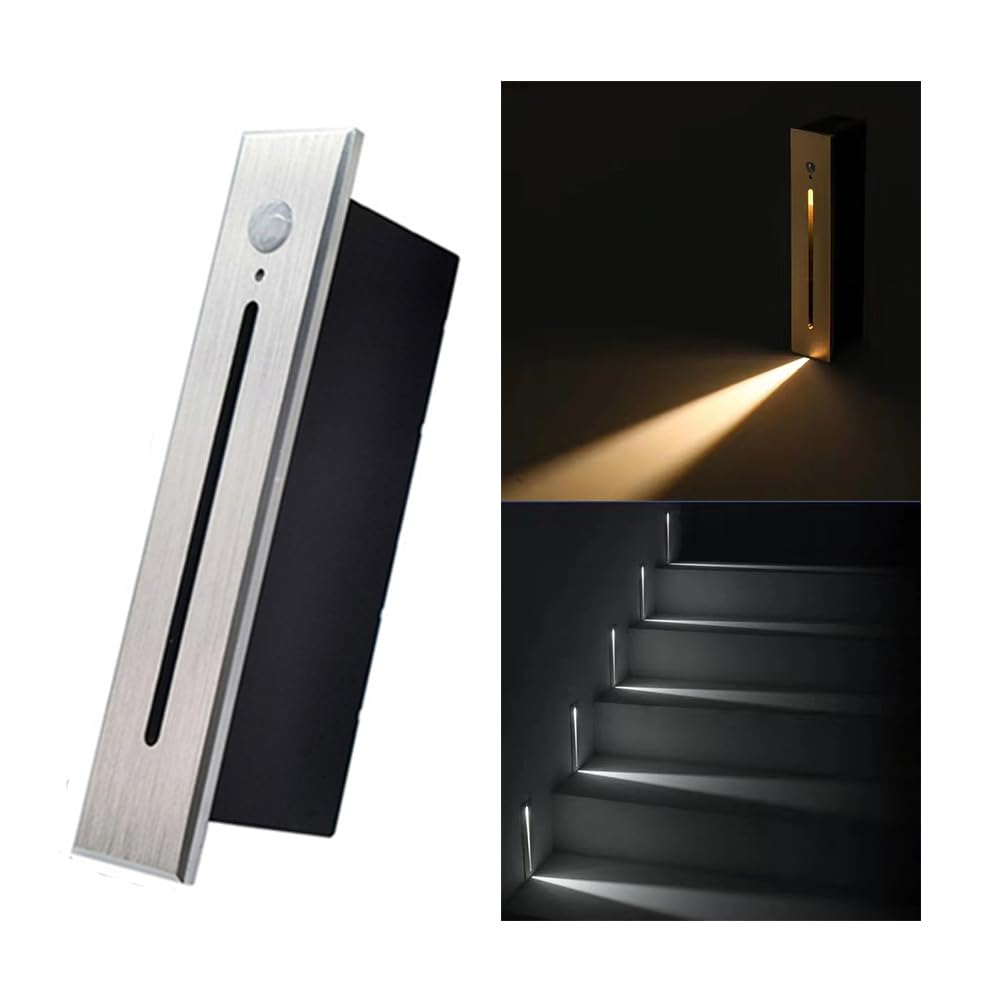 3W LED Stair Light with Motion Sensor, Recessed Wall Light AC85-265V Step Light IP20 IP65 Waterproof Staircase Lamp, Indoors Outdoors Garden Balcony Corridor 6000K IP20SilverBrushed