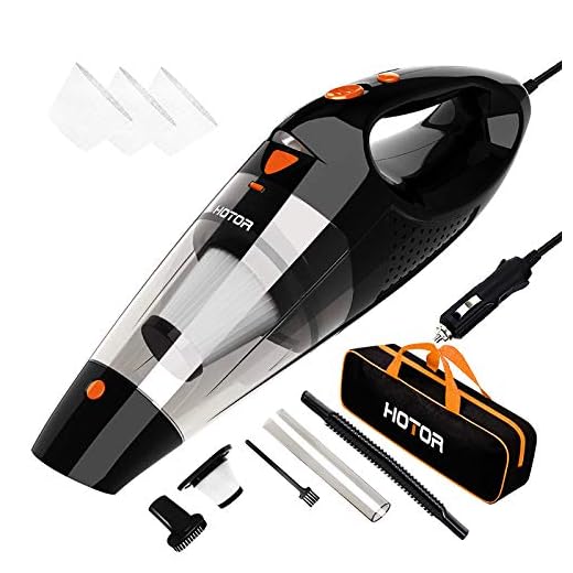 Car Vacuum, HOTOR Corded Car Vacuum Cleaner High Power for Quick Car Cleaning, DC 12V Portable Auto Vacuum Cleaner for Car Use Only - Orange