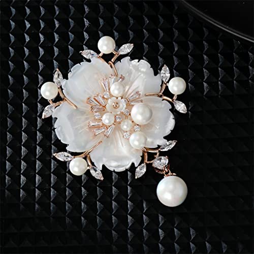 Broche de rose en nacre naturelle et nacre de fleur de corsage sculptée à la main - 5