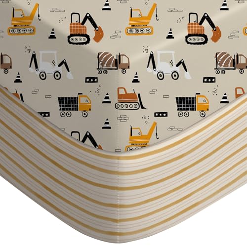 Image of Yoofoss Baby Crib Sheets for Boys Girls, Fitted Crib Sheet 2 Pack for Standard Crib and Toddler Mattress, Super Soft Microfiber Baby Sheet 28x52x8in(Brown+Stripe)