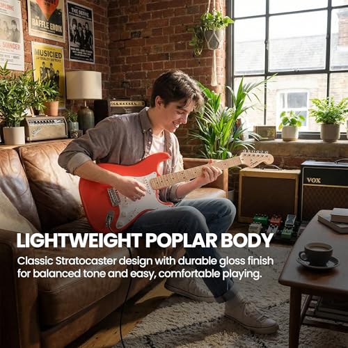 Image of Fender Squier Sonic Stratocaster - Fiesta Red Bundle with Tuner, Strap, Picks, and Austin Bazaar Instructional Video