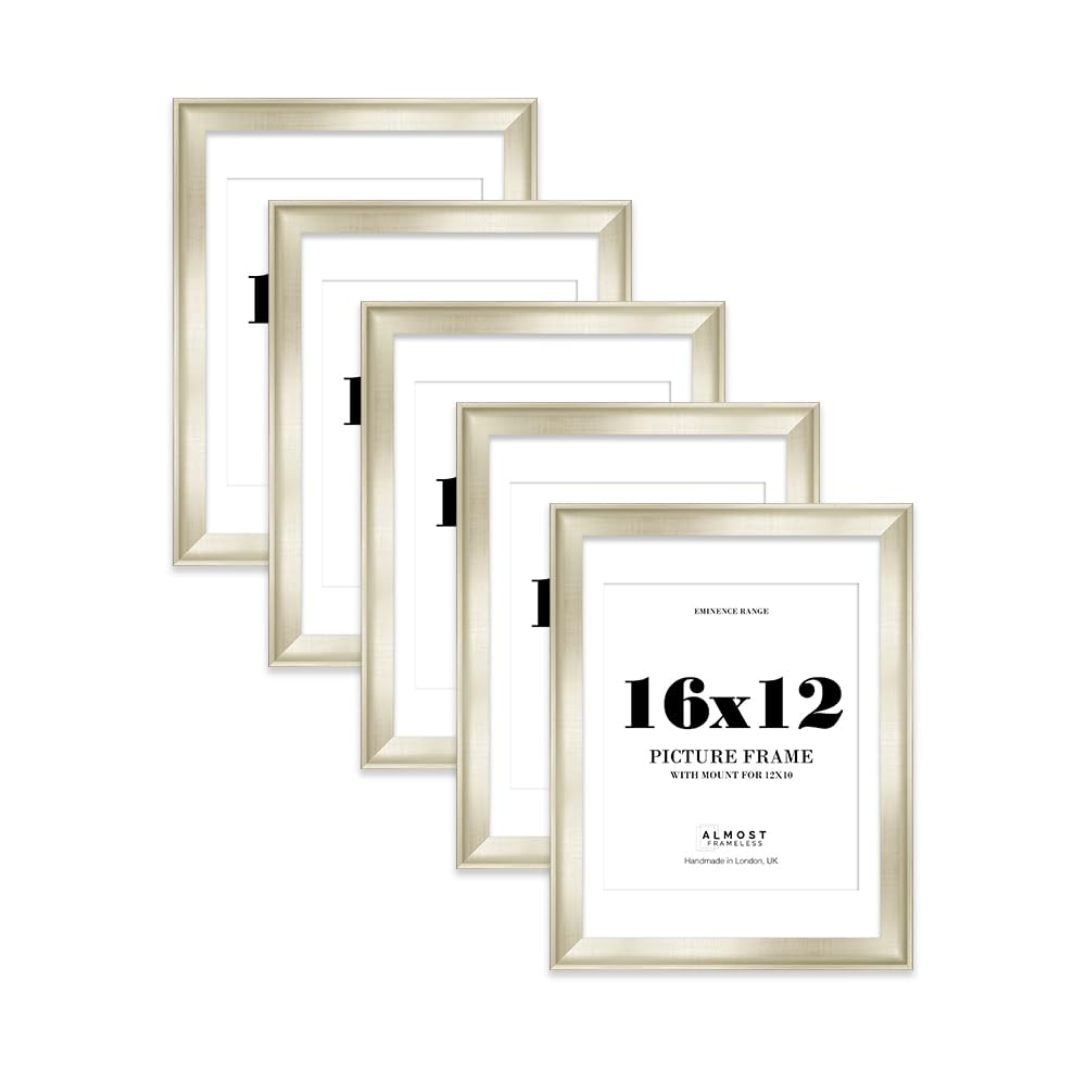16x12" Silver Picture Frame with 12x10" Mount - Shabby Chic Photo Frame with Distressed Finish, Wall Hooks, 32mm Edge - 5 Pack