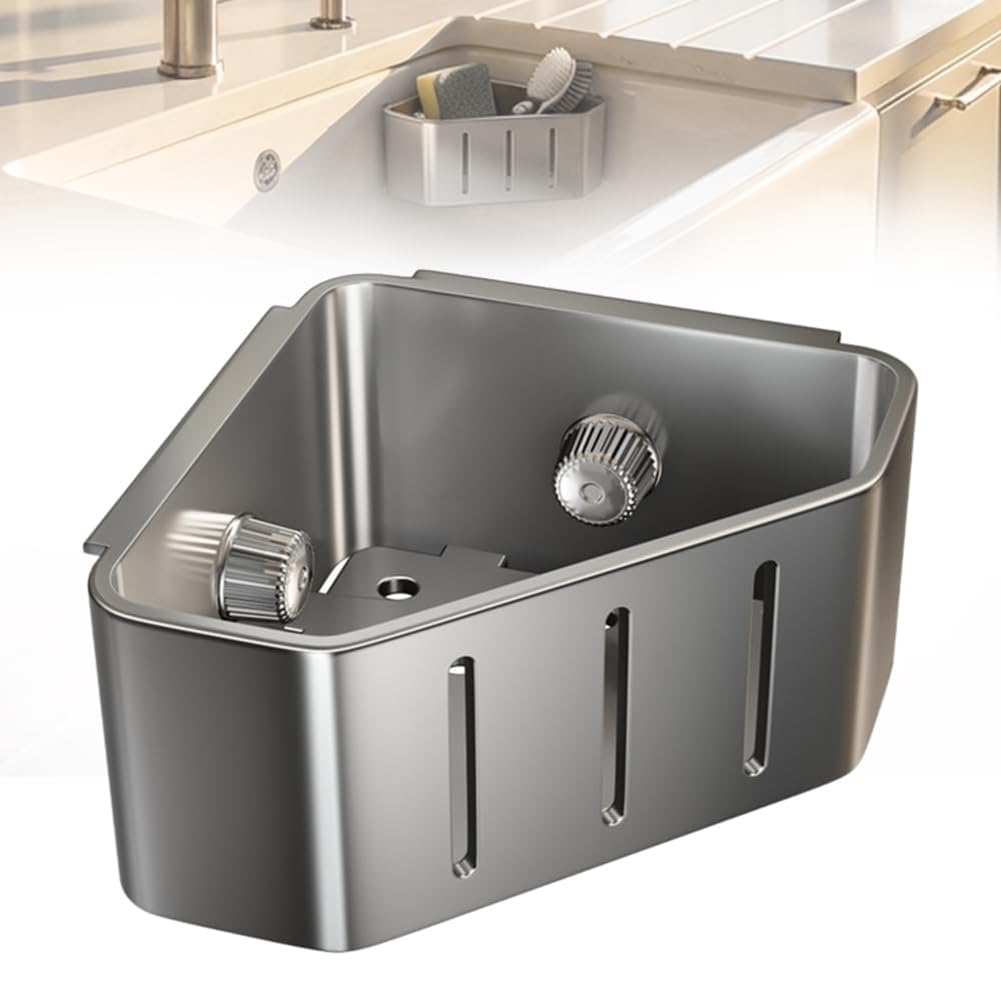 Hndhbfgrt Rustproof Kitchen Storage Rack Kitchen Sink for Sponge,Soap,Stopper,Brush (1, Triangle) Triangle Sink Sponge Holder Triangle