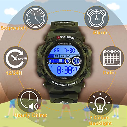 Ckv Kids Digital Watch, Boys Watch 6-18 Sport Military Multifunctional Waterproof Kids Watches With Led Backlight Alarm Calendar, Digital Electronic Quartz Watch For Boys With Silicone Band #TOP1