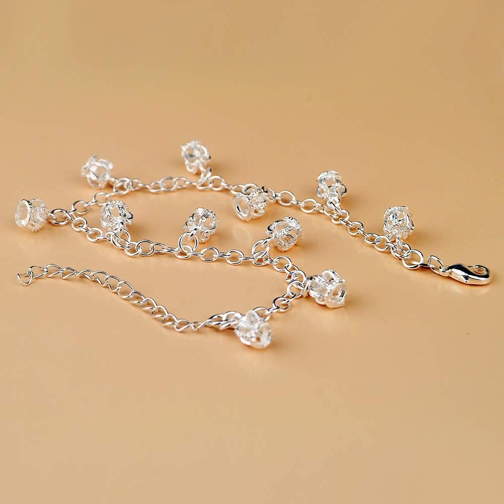 LNNSHX Cavigliera Bracciale Piede, Cavigliere Corona in Argento Sterling 100% 925 per Donne Gioielli Piede Spiaggia Estiva Sandali a Piedi Nudi Bracciale sulla Gamba Caviglia Femminile