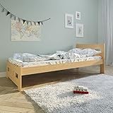 Kinderbett Jugendbett 90x200 | aus massivem Kiefer-Vollholz in Natur | mit Lattenrost | optional mit Matratze
