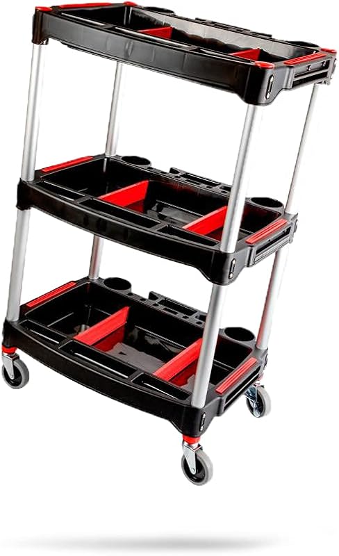 Standard Detailing Cart, Custom Mobile Rolling Utility Detailing Tool Cart Organizer for Garage DIY Home Projects, Extra Storage for Mechanics & Detailers During Repairs Car Wash/Wax