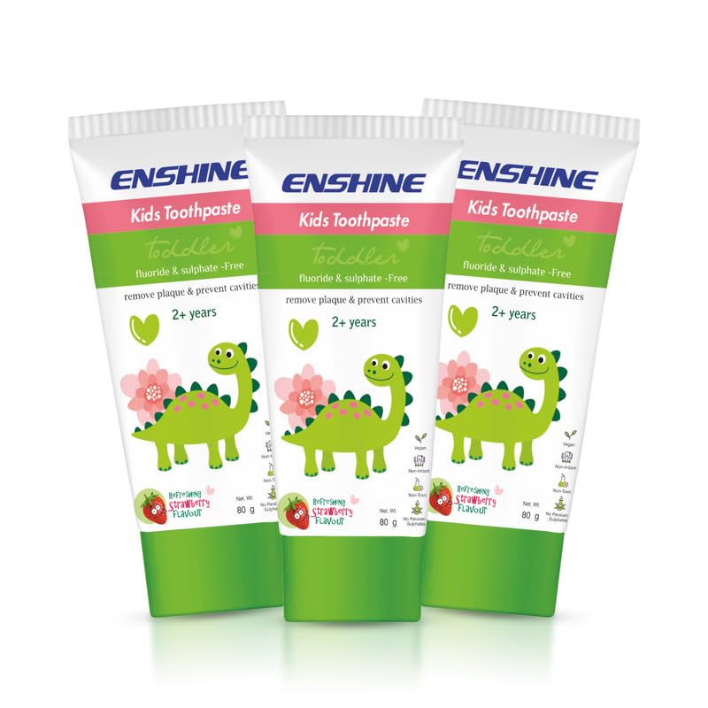Enshine Kids Toothpaste Pack of 3 (80g Each) - Fluoride-Free Strawberry Flavor for Plaque Reduction & Fresh Breath-image-9