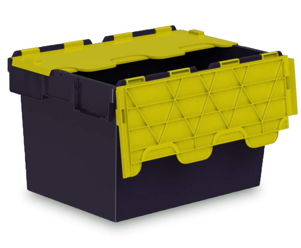 Totebox 10x 64 Litre Storage Box/Attached Lid Containers (600 x 400 x 365h mm) (Yellow)