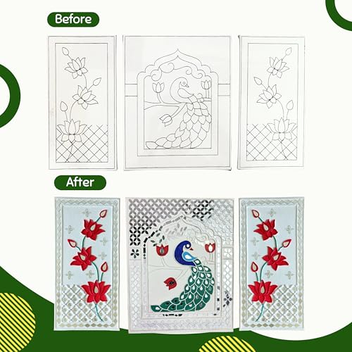 Image of Hobby Nest DIY Lippan Art Kit - Peacock Bloom Trio | 3 Pre-Outlined Canvas Boards | lippan Art kit for Adults | Canvas Painting | Wall Decor | Gift Combo (Peacock Bloom Trio)