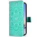 Uposao Compatible con Samsung Galaxy J6 2018 Funda de Piel PU Cuero,Elegante Mandala Flor Funda Glitter Brillante Brillo Libro Flip Case Cover Soporte Plegable,Billetera,Ranuras,Magnético,Verde
