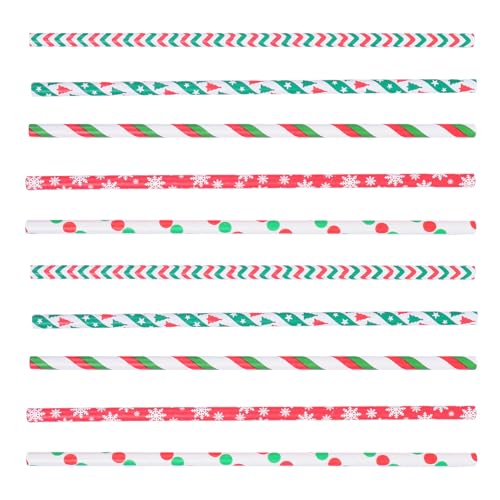 HAKIDZEL 125 Piezas Unidades Pajitas de Papel Navideñas Decorativas con Motivos Árbol y Copo de Surtido Estilo Mixto para Fiestas y Eventos Festivos