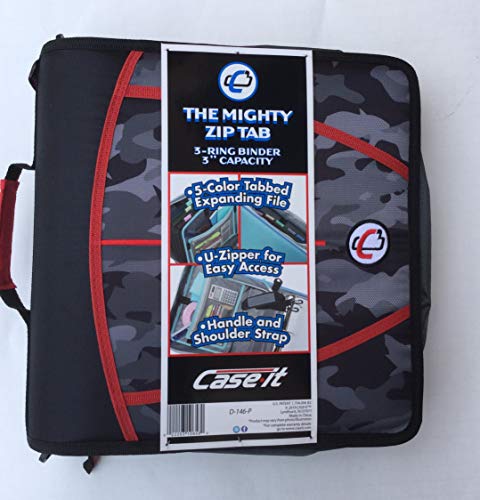 Case-it Mighty Zip Tab 3-Inch Zipper Binder, Neon Black and RED (D-146-P)