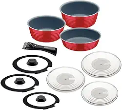 Jogo de Panelas Multiuso Tramontina Itria em Alumínio com Revestimento Cerâmico e Cabo Removível Vermelho 10 Peças