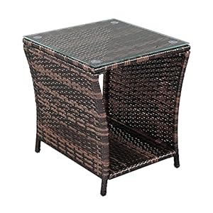 Bonnlo Rattan Beistelltisch Braun mit Glasplatte BSTS2025