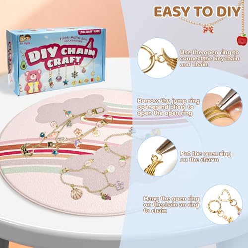 Image of 348Pcs Charms Lip Gloss Keychain Making Kit,DIY Craft with Charms,Key Chain Hooks,Jump Rings,Lobster Clasps,Chains & Tools,Bag Charm Kit,Keychains Make Supplies for DIY Crafting and Jewelry Making