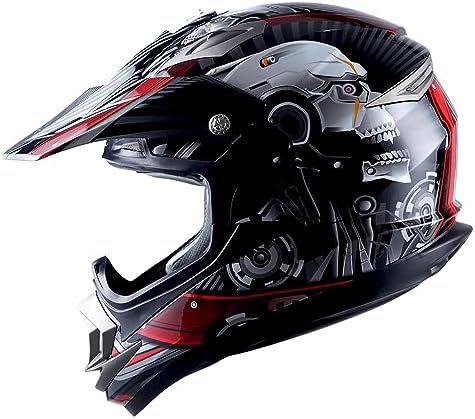 1Storm Adult Motocross Helmet Off Road MX BMX ATV Dirt Bike Mechanic HGXP14B Skull Red