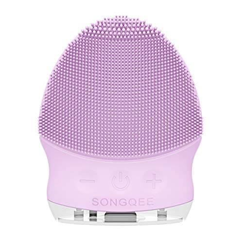 Preisvergleich Produktbild Songqee Gesichtsreinigungsbürste, wasserdicht und Silikon, elektrisches Massagegerät, Reinigungssystem für Tiefenreinigung, Massagebürste und USB-Ladekabel, Violett