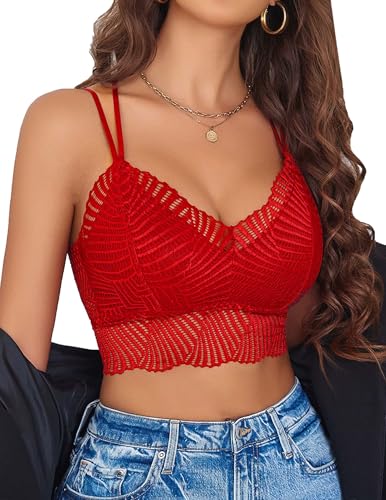 Image of Avidlove Lace Bralette for Women V Neck Camisoles Racerback Adjustable Strap Crop Top