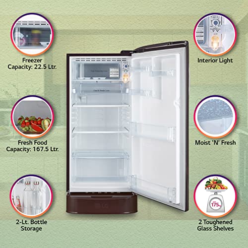 Image of LG 190L 5 Star Inverter Direct-Cool Single Door Refrigerator (GL-D201ASEZ, Scarlet Euphoria, Base stand with drawer, Red)