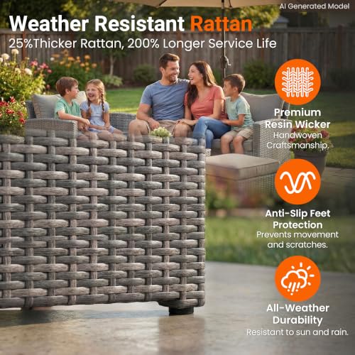 Image of Wisteria Lane Patio Furniture Set, Wicker Outside Outdoor Furniture for All Weather, Patio Sofa with High Backrest Support and Wide Armrest for Backyard, Balcony, Deck, Porch, Navy Blue