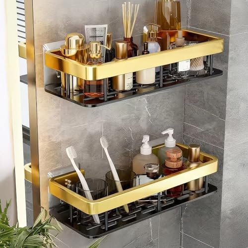 MIORAH Self Adhesive Bathroom Shelf, Rustproof Powder Coated Alum...