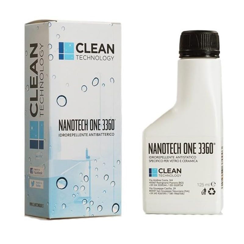Clean Technology Nanotech One 3360 da 250 ml Trattamento Nanotecnologico Anticalcare Permanente per Box Doccia e Parabrezza. Antibatterico per Ceramica