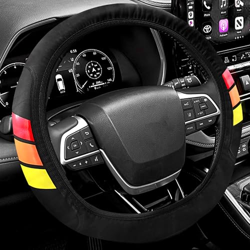 YOSRTER Steering Wheel Cover for Toyota Tacoma 4Runner Tundra TRD Camry Rav4 Anti-Slip Leather Wheel Covers for Toyota Steering Wheel Accessories Compatible 14-15 Inch(Red/Orange/Yellow