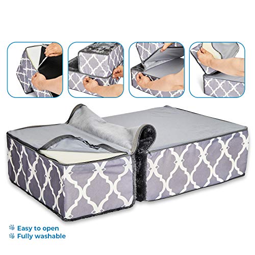 Image of Best Pet Supplies Foldable Pet Steps /Stairs with CertiPUR-US Certified Foam Gray Lattice, 2-Steps (H: 12 inch)