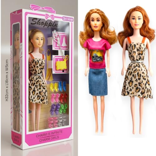 Image of SHAKTISM Doll Set for Girls with Makeup, Dress, Accessories, Wardrobe Closet, Hangers, Necklace, Multicolor, 3 Years and Up (Charm Girls Doll)