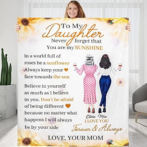 Custom Throw Blanket to My Daughter - You Are My Sunshine - Daughter Birthday Ideas Gift from Mom - Personalized Blanket Gift for Daughter Christmas Graduation Cover