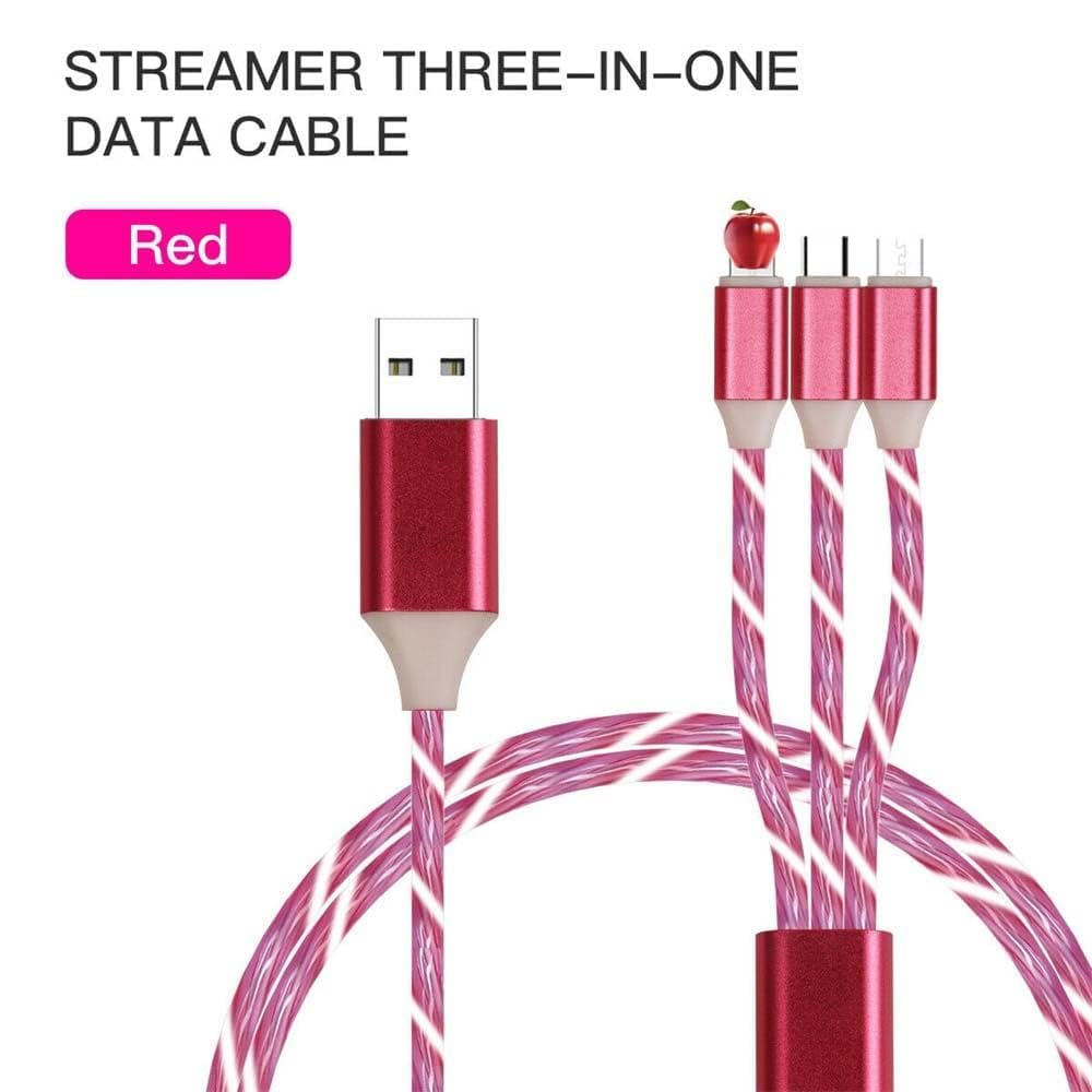 Rotes 3-in-1-Ladekabel Mit LED-Licht – Typ-C, Micro-USB, USB-C, Schnellladefähig