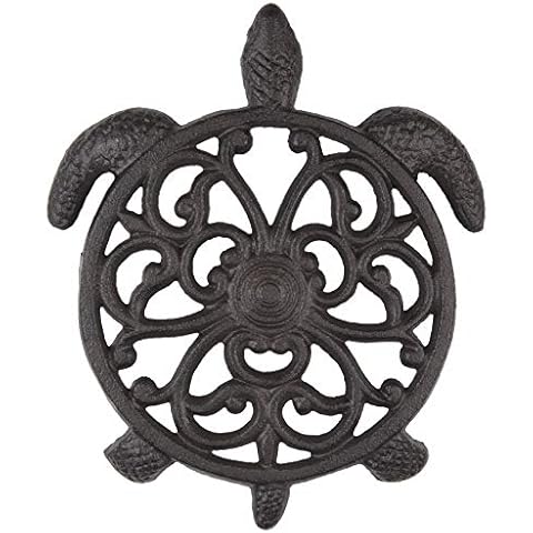 GASARÉ, Cast Iron Trivet for Hot Dishes, Pots, and Pans, Metal Trivet, Sea Turtle Design, Rubber Feet Caps, Ring Hanger, 8.25 x 7 Inches, Brown, 1 Unit Cover