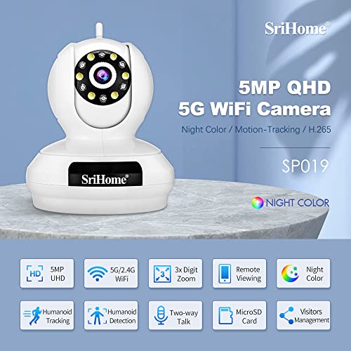 Image of Srihome SP019 5MP WiFi IP Camera 4K Ultra HD 2560*1920p 2.4G /5G WiFi Color Night Vision Indoor Home Security CCTV Camera Pan & Tilt 2 Way Talk Sleep Mode Motion Detection Supports MicroSD Upto 128GB
