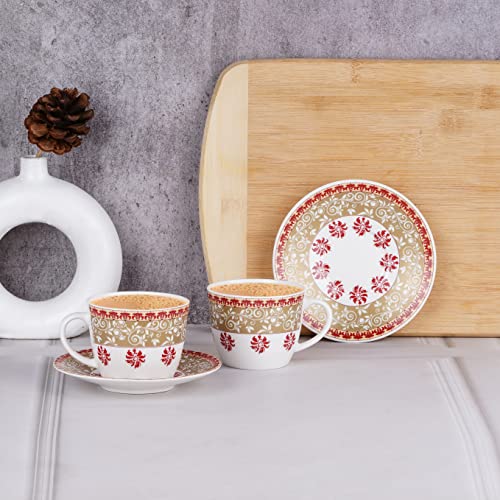 Image of Dandy Lines Royal Cup & Saucer, Udaipur, Luxury Tea Set for Elegant Gatherings, Ceramic, Pack of 6, Microwave & Dishwasher Safe, Great for Hosting & Gifting