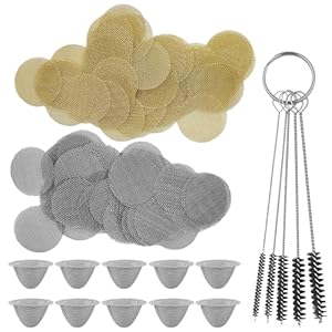 100 PCS 3/4 Inch Stainless Steel Pipe Screens + 10 Pcs 1/2 Inch Mini Bowl Metal Filters Conical Design + 5 Pcs Tube Cleaning Brush with Detachable Key Ring, Reusable Metal Pipe Clean Filters Screen