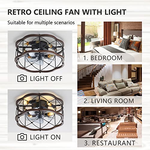 Ventilateur de plafond rétro DC avec lampe E14 encastré et télécommande