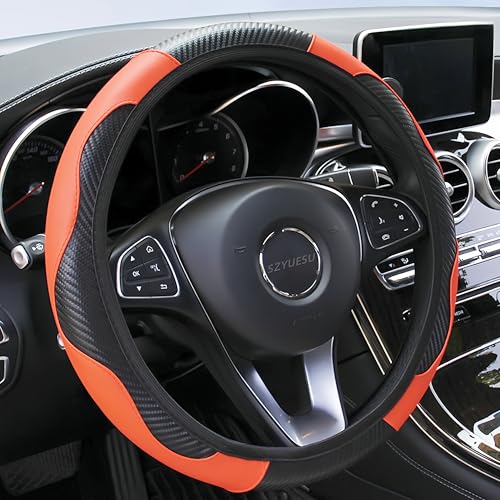 Car-Steering-Wheel-Cover-Microfibe-Leather-Carbon-Fiber-Anti-Slip-Soft-Breathable-Universal-Standard-Size-145-15-inch-Car-Interior-Protection-Accessories-for-Men-Women-Orange