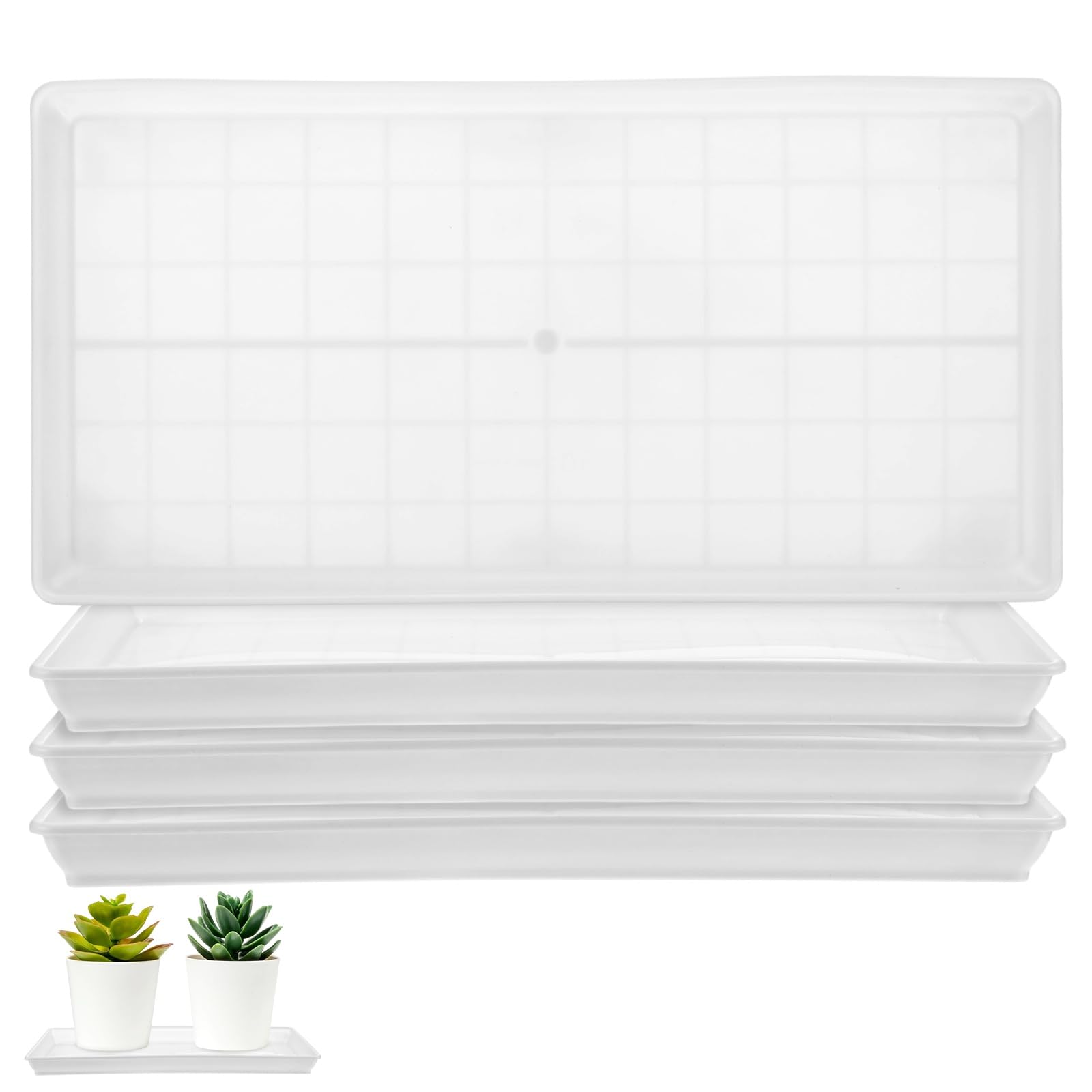M METERXITY 4-Pack Plastic Plant Saucers, 5.7 x 11.8 Inch ID Rectangular Plant Pot Water Trays for Indoor/Outdoor, Flowerpot Drip Tray [6.3 x 12.6 Inch OD, White]