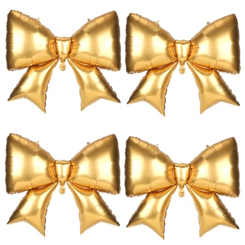 Image of 4Pcs Giant Bow Balloons, 97.5cm /38in Big Elegant Coquette Theme Balloons for Birthday Wedding Engagement & Party Large Decorations Bridal & Bachelorette Supplies (Gold)