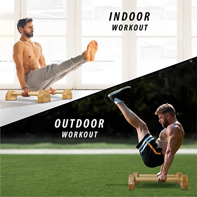 Yes4All Staal/massief houten parallettes staven voor fitness, push up & dip - robuuste antislip push-up bars dipstation standaard - handstands, gymnastiekbars, calisthenics, krachttraining parallelle - Afbeelding 6